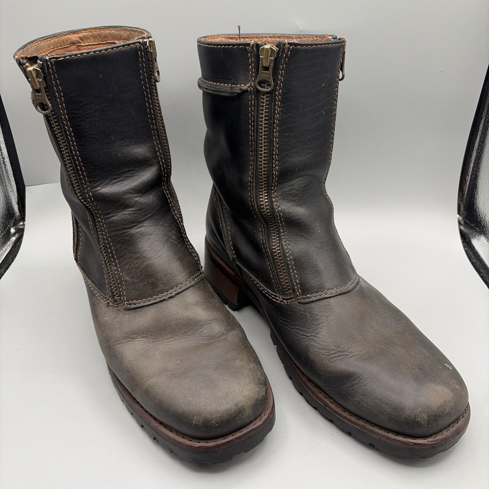 Harley-Davidson Amherst Boots Women 9.5 Black Leather Double Zip Biker Moto